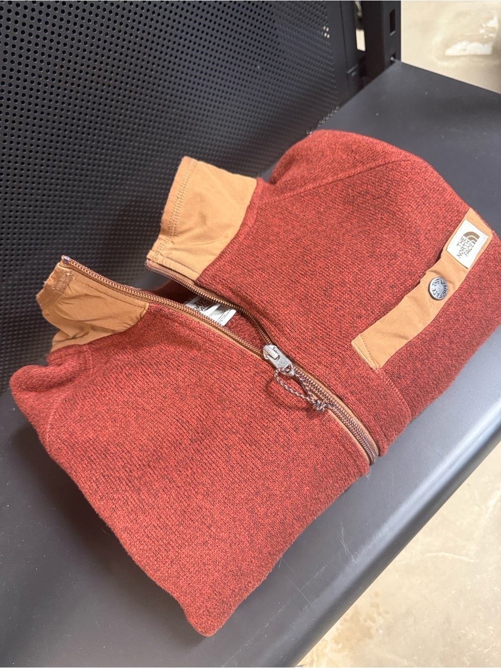 The North Face Men's Zip-Front Fleece in Rust Red with Tan Trim